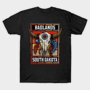 Badlands South Dakota Native American Bison Skull T-Shirt